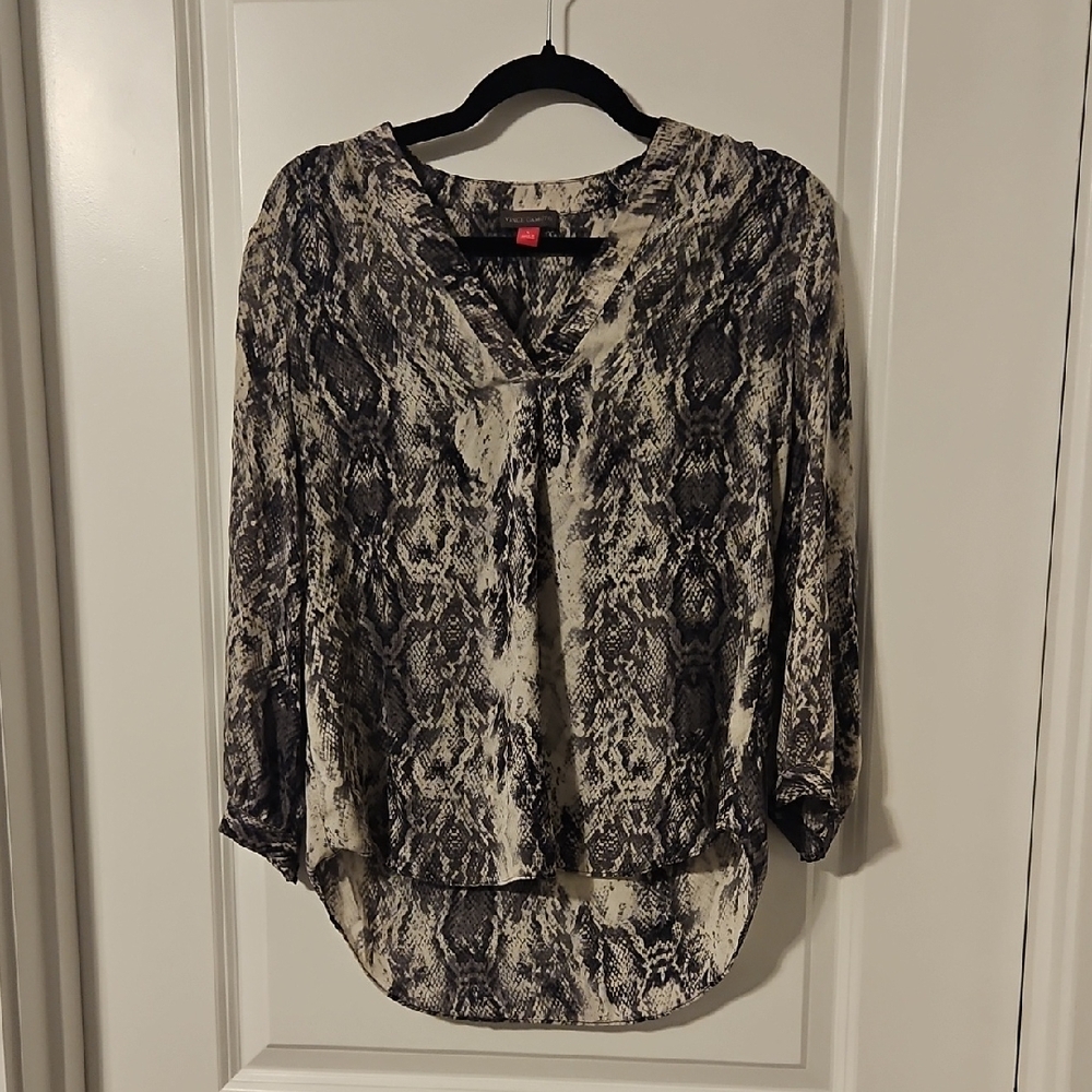 Vince Camuto Black and Cream Snake Print Blouse
